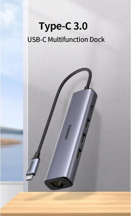 Immagine prodotto Ugreen Gigabit Ethernet Adapter Hub mit USB PD (USB-C, 4 Porti)