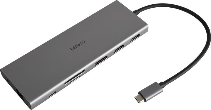 Produktbild Deltaco 12in1 USB-C Dockingstation 4K UHD/60Hz 85W silber (USB-C, 12 Ports)