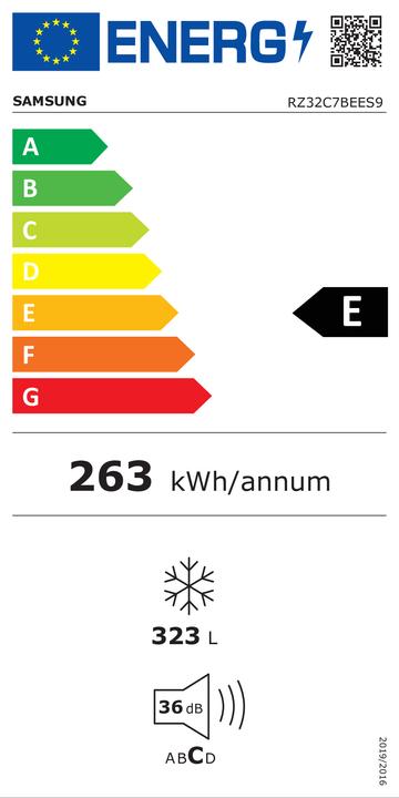 Energie-Label Samsung RZ32C7BEES9 323L 1-deurs vriezer WiFi (Freistehend, 323 l)