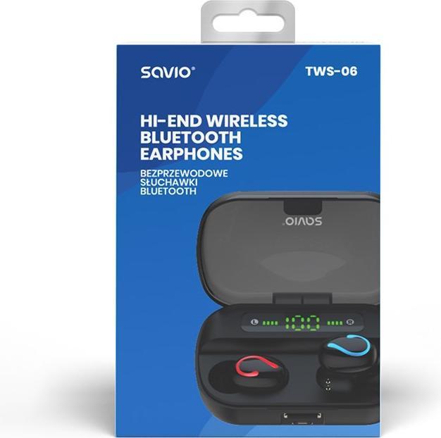 Produktbild Savio TWS-06 Bluetooth 5.0 + EDR Kopfhörer & Headset im Ohr Schwarz (120 h, Kabellos)