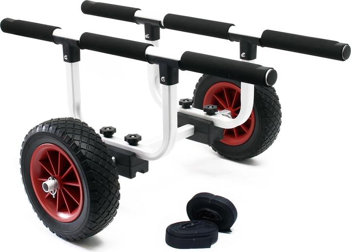 Actual product image Wiltec Aluminium Transport Trolley for Kayaks, Canoes max. 90kg with ⌀ 22cm PU Wheels & adjustable Widt
