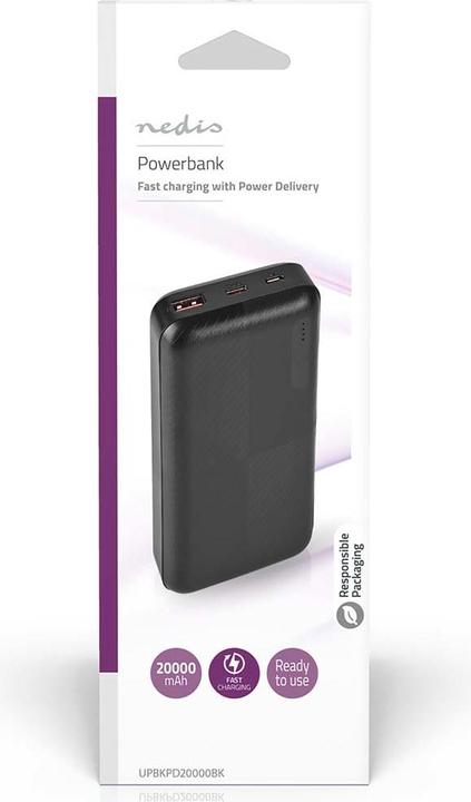 Actual product image Nedis Powerbank | 20000 mAh | 2x 3.0 A | Number of outputs: 2 | Output connection: 1x USB-A / 1x U (20000 mAh, 18 W, 74 Wh)