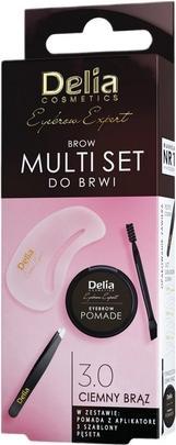 Delia Cosmetics Augenbrauen-Multi-Set Dunkelbraun - Pinzette, Brauengel, Schablone, langanhaltende Formulierung (Körpergel)