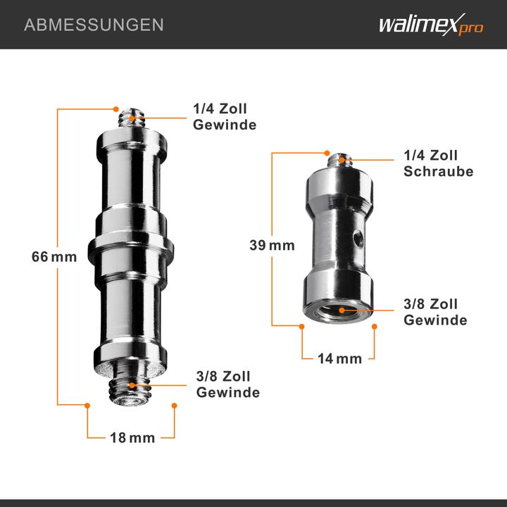 Actual product image Walimex Set 1+1 Spigot Gewinde Adapter 3/8" 1/4" Fotografie Kamera Zubehör Foto (Stand adapter)