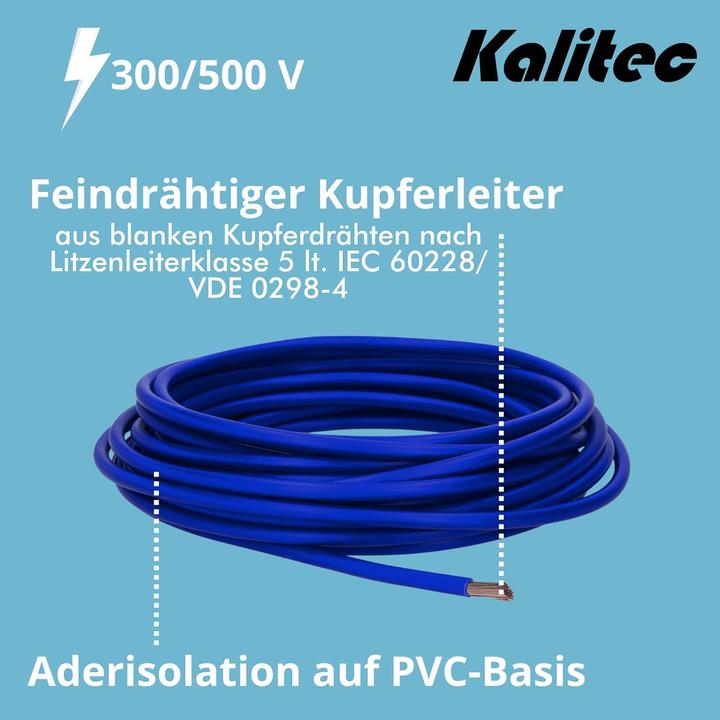 Produktbild Kalitec 10 Meter H05V-K 0,5 mm² ultramarinblau Verdrahtungsleitung I Aderleitung flexibel I PVC Einz (10 m)