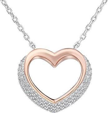 Silvego Silver bicolor necklace Heart with zircons LPS0243R