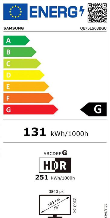 Label énergétique Samsung The Frame QE75LS03B (75", LS03B, QLED, 4K, 2023)