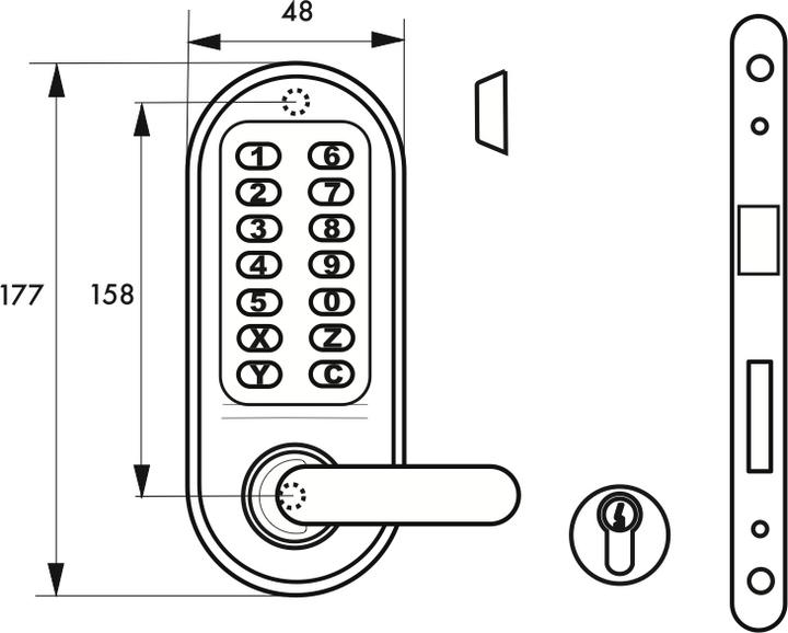 Produktbild Thirard Mechanisches Zahlenschloss für Einsteckschloss für Innentüren, 7 mm Vierkant, matt verchromt