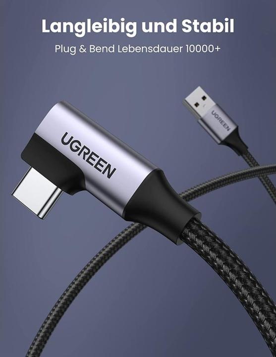 Actual product image Ugreen Angle cable USB to USB-C US385, 3A, 1m (black) (1 m, USB 3.0)