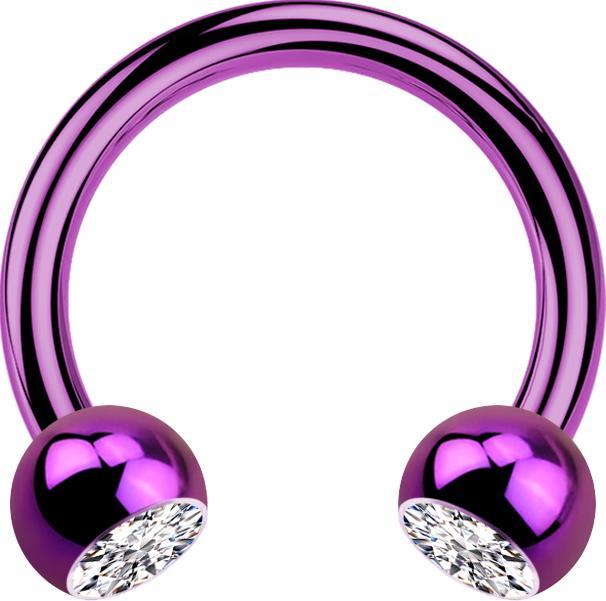 Image du produit Star Piercing Micro Circular Barbell violet avec deux boules de cristal argenté (sans laiton, Titane G23)