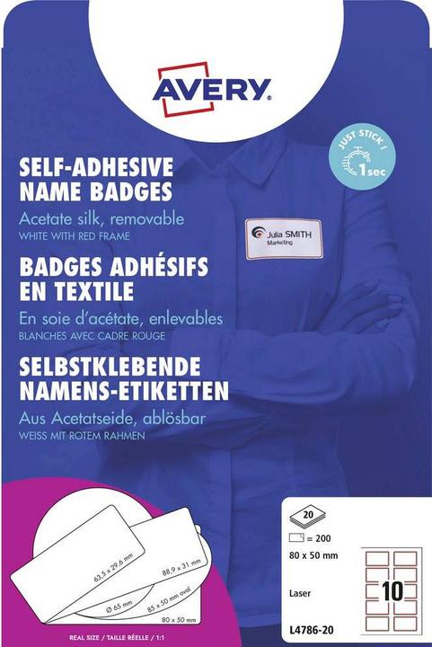 Image du produit Avery 200 Etiquettes nominatives L4786-20 blanc 80.0 x 50.0 mm