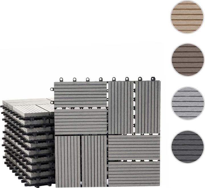 Produktbild Swisshandel24 WPC Bodenfliese Rhone, Holzoptik Balkon/Terrasse, 11x je 30x30cm = 1qm Premium, grau Vierecke (11 x, 30 x 30 cm)