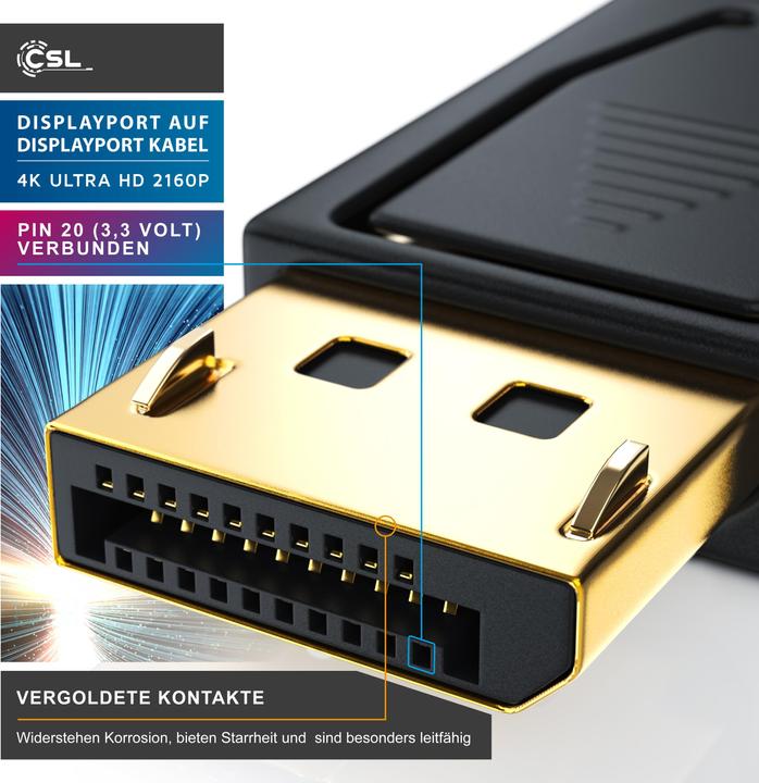 Produktbild CSL DisplayPort Kabel 4k 60Hz Ultra HD - DisplayPort 1.2 zu DP 4K 1.2 inkl. Audio-Übertragung (5 m, DisplayPort)