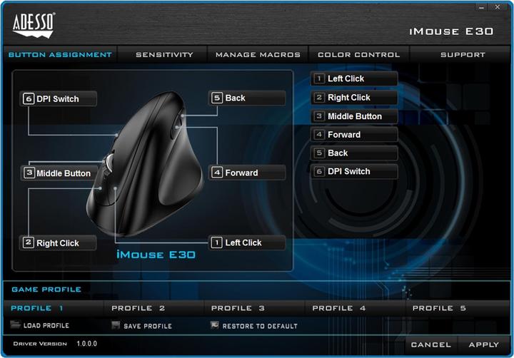 Actual product image Adesso iMouse E30 Mouse RF Wireless Optical 2400 DPI right (Wireless)
