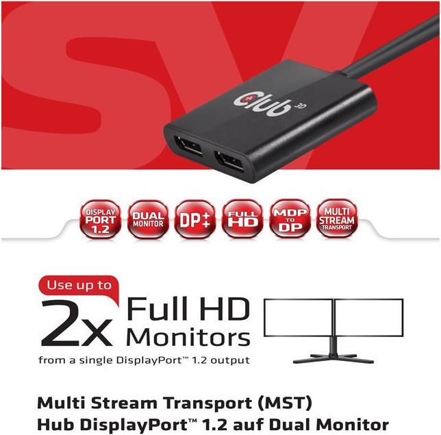 Immagine prodotto Club 3D Multi Streaming Transport Hub 1xDP ingresso a 2xDP uscita