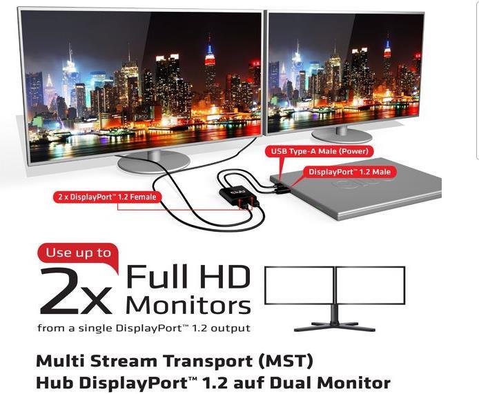 Immagine prodotto Club 3D Multi Streaming Transport Hub 1xDP ingresso a 2xDP uscita