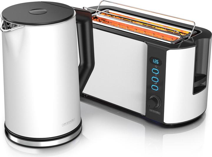 Produktbild Arendo Frühstücksset Edelstahl-Wasserkocher 1,5l Temperaturwahl & 4-Scheiben Langschlitztoaster weiss (1.50 l)