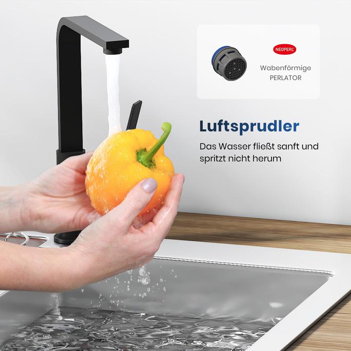 Produktbild Emke Küchenarmatur Schwarz Matt Ultradünnes Design 30x22x10 cm 360° Drehbar Edelstahl Einhebelmischer Mod