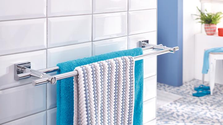 Immagine prodotto tesa Portasciugamani da bagno HUKK con due bracci con soluzione adesiva senza forare