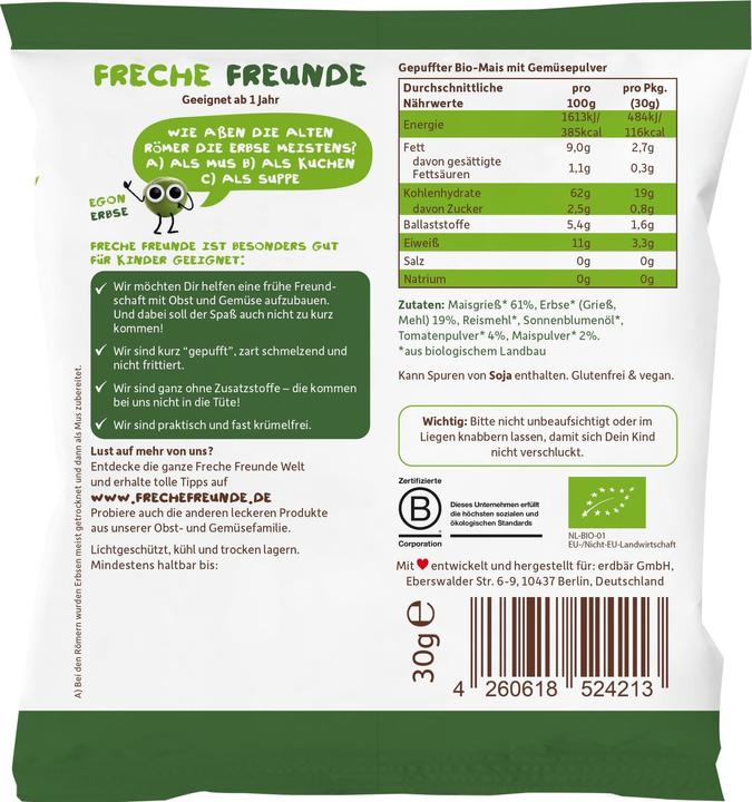 Valori nutrizionali e ingredienti Freche Freunde Bastoncini croccanti (30 g)