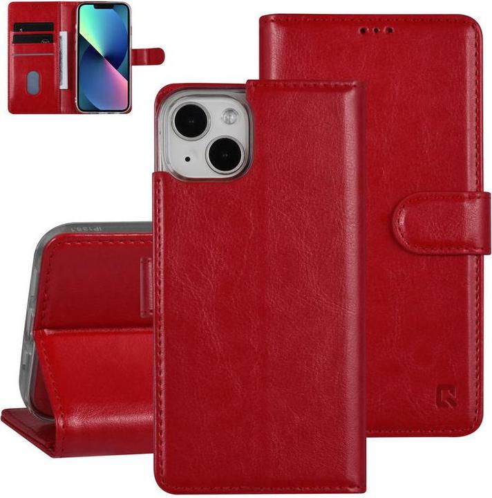 Produktbild UNIQ Accessory Hülle iPhone 13 - Book Case Kunstleder rot mit 3 Kartenfächer No.179.2 (Apple iPhone 13, Apple iPhone 16)