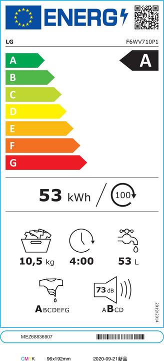 Energy Label LG F6WV710P1 Washing Machine Freestanding Front Loader A (10.50 kg, Left)
