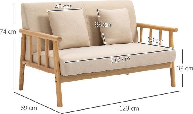 Immagine prodotto Swisshandel24 Divano a 2 posti, rivestimento in tessuto effetto lino, compatto, fino a 200 kg, struttura in (2 posti)