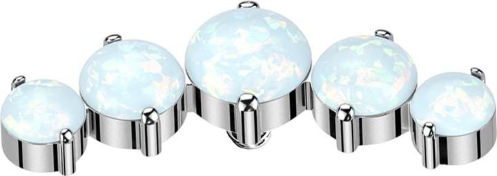 Star Piercing Dermal Anchor gebogen silber fünf Opale weiss (Titan G23, ohne Messing)