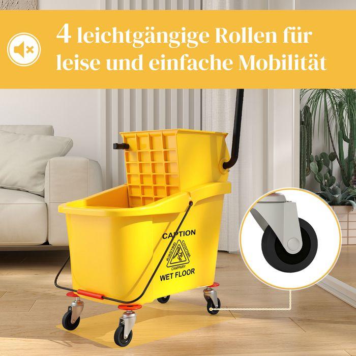 Actual product image Swisshandel24 Putzwagen Reinigungswagen 36 Liter Eimer mit Presse, Mopp und Griff Gelb (1 pcs.)