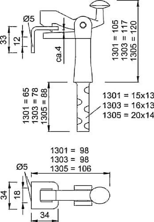 Productafbeelding Kws Poortaanslag 1301/1303/1305 Smeedbaar gietijzer zwart 105 mm 15x13 mm (1 Stuk)