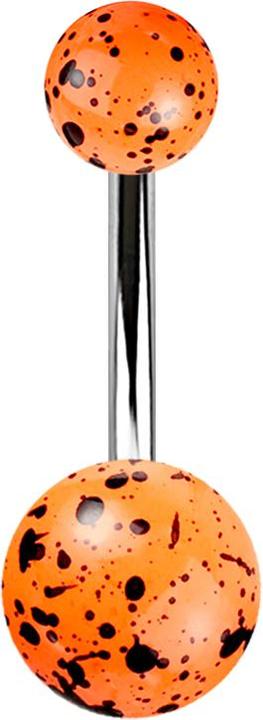 Produktbild Star Piercing Banane silber mit zwei Kugeln orange farbspritzer (ohne Messing, Chirurgenstahl 316L, Acryl)