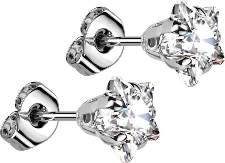Image du produit Star Piercing Clou d'oreille argent avec cristal étoile argenté (Acier chirurgical 316L, sans laiton)