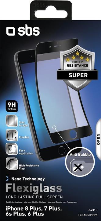 Produktbild SBS Full Screen Protector Flexible Glass für iPhone 8 Plus/7 Plus/6s Plus/6 Plus (1 Stück, Apple iPhone 6s Plus, Apple iPhone 6 Plus, Apple iPhone 8 Plus, Apple iPhone 7 Plus)