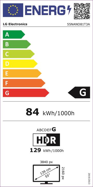 Etichetta energetica LG 55NANO81T3A (55", NANO81, Nano-Cell, 4K)