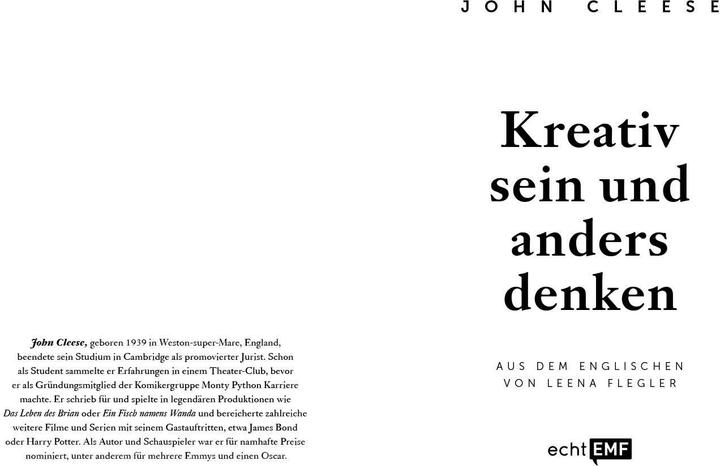 Immagine prodotto Kreativ sein und anders denken – Eine Anleitung vom legendären Monty Python-Komiker (Tedesco, Giovanni Cleese, 2021)