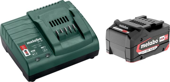 1 x Metabo Pack d'accumulateurs Li-Power 18 V 4,0 Ah CAS, 1x Metabo SC 30 LiHD Chargeur Li-Ion 12 - 18 V