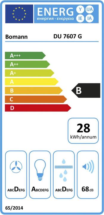 Energy Label Bomann Head free-standing bonnet glass shade DU 7607 G (Wall hood)