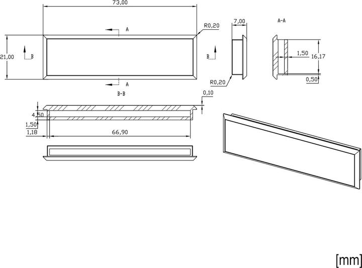 Actual product image Wiltec Name Plate Cover for Postboxes with 69x17mm Cut-Out, Spare Part for 66.8/64x16mm Name Plates