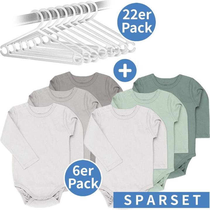 Produktbild La Loona LaLoona Strampler & Sets Body-Sparset Langarm inkl. Kleiderbügel - Salbei Grau (80)