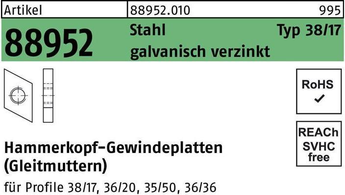 Productafbeelding Hamerhoofddraadplaat R 88952 type 38/17 M 6 staal elektrolytisch verzinkt