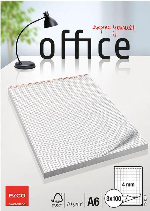 Produktbild Elco Notizblock Office, 4mm, 3 Stück (A6, Kariert, Harter Einband)
