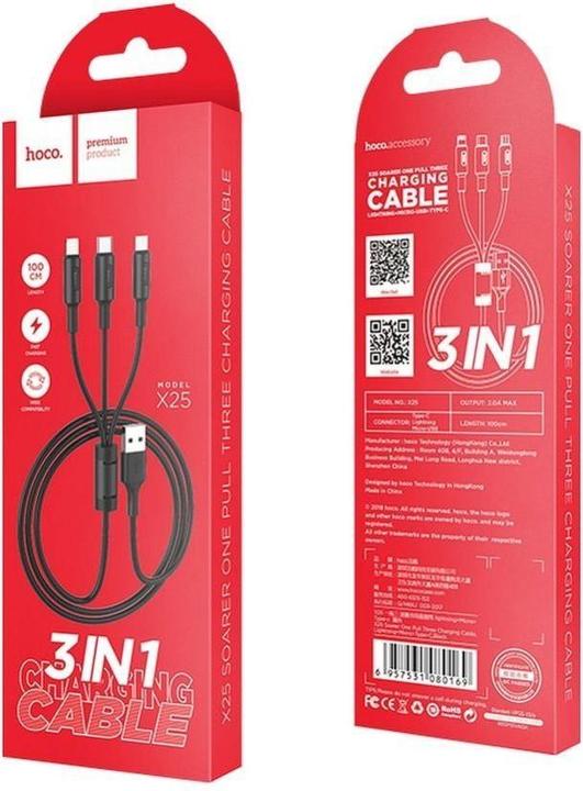 Produktbild Hoco Lightning / USB-C / MicroUSB Soarer X25 schwarz (1 m, USB 3.0)