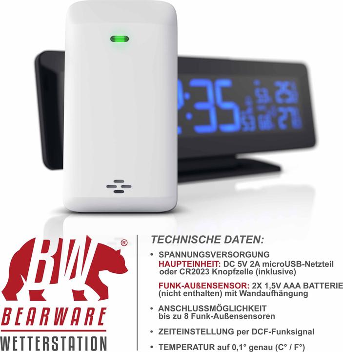 Image du produit Bearware Station météo sans fil avec capteur extérieur