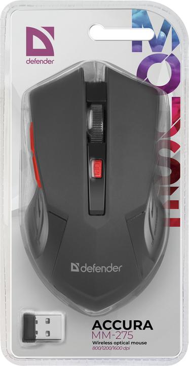 Actual product image Defender MOUSE ACCURA MM-275 RF BLACK AND RED OPTICAL 1600DPI 6P (Wireless)