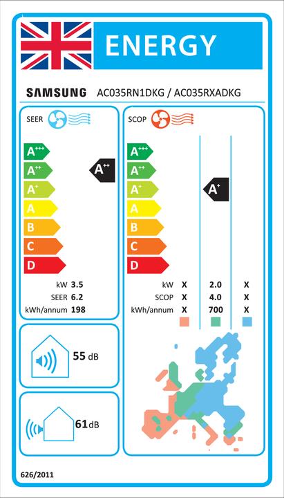 Label énergétique Samsung AC035RXADKG/EU (11942.50 BTU/h)
