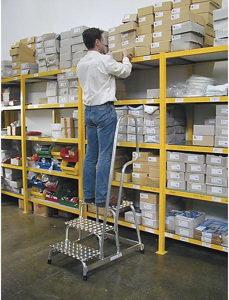 Actual product image Krause STABILO mobile machine steps, 2 fixed castors, hand rail on one side, 3 steps. (Scaffolding, 88 cm)