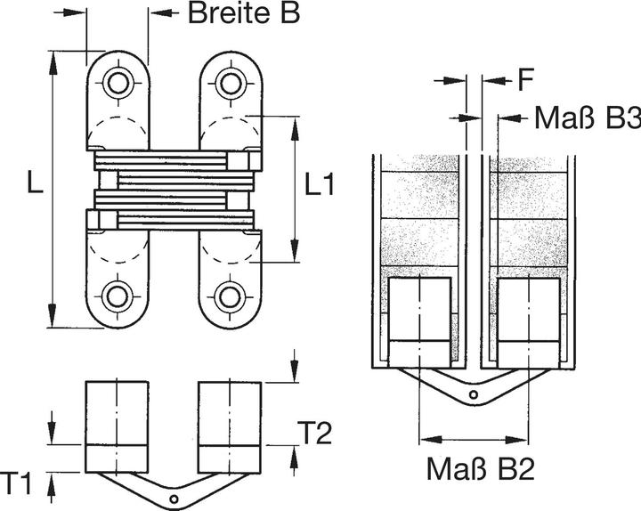 Produktbild Soss Einlass-Scharnier, 70x16 mm, ÖW 180°, Zamak vernickelt
