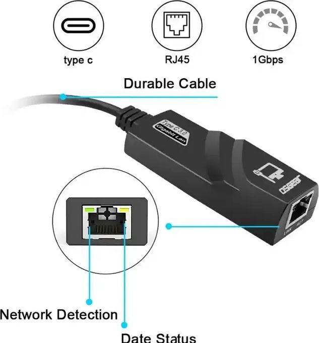 Produktbild PhoneLook Kurzes USB Type-C zu Ethernet (RJ45) Verbindungskabel LAN Internetkabel Adapter (USB-C, RJ45 (1x))