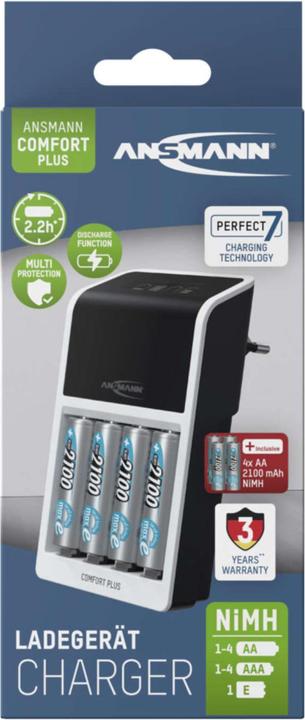 Immagine prodotto Ansmann Caricabatterie rapido Comfort Plus per batterie ricaricabili NiMH, AA o AAA (1 pz., AA, AAA, 2100 mAh, Batteria + Caricabatterie)