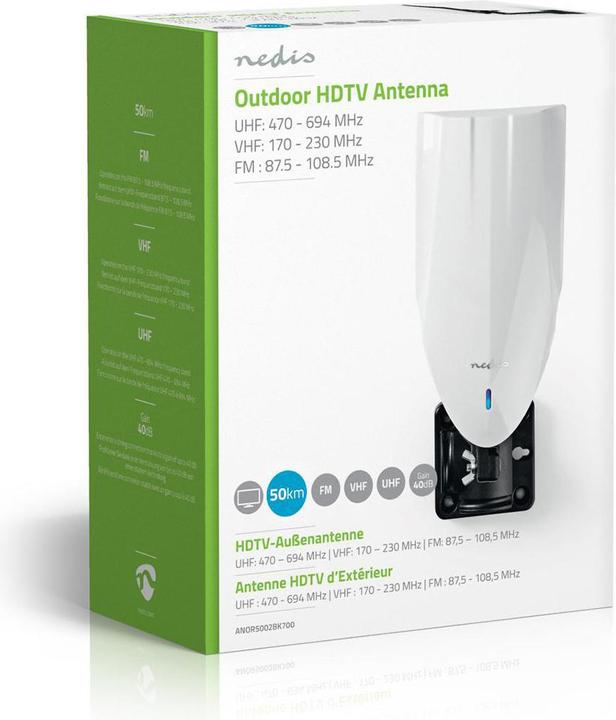 Produktbild Nedis Aktive HDTV-Antenne Aktiv Verbindungstyp: F-Stecker FM/UHF/VHF Empfangsbereich: 0-50 km LTE700 (40 dB, DVB-T / -T2, LTE)